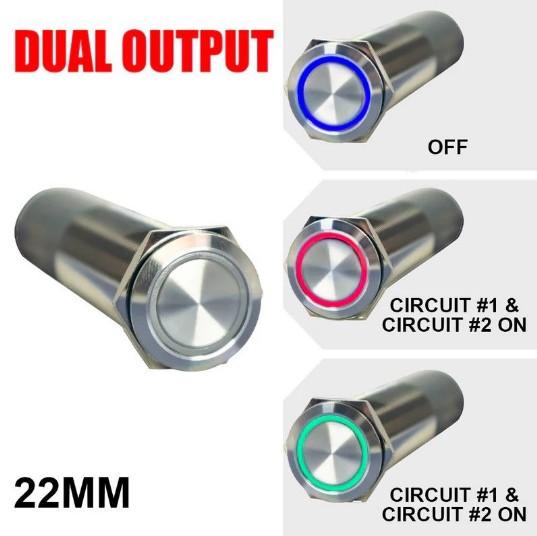 PLASHLIGHTS REVERT Harsh Environment 22MM 3 Color Dual Output Push Button Switch - Stainless Steel | HPBS-DO-22-SS-M - Clinch River Fishing USA