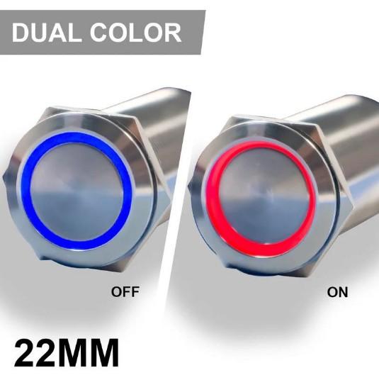 PLASHLIGHTS REVERT Harsh Environment 22MM Dual Color Push Button On/Off Switch - Stainless Steel | HPBS-22-SS-L - Clinch River Fishing USA