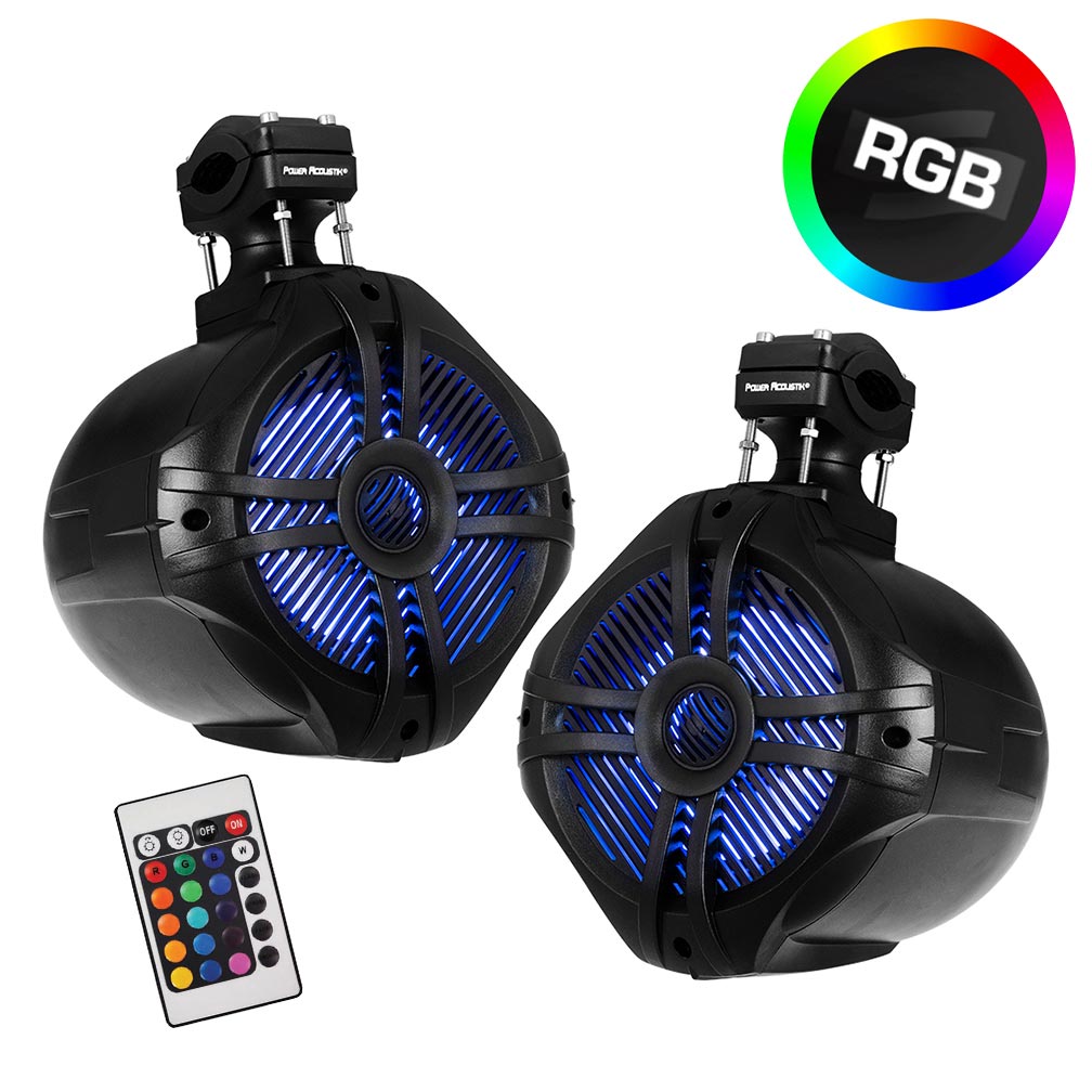 Power Acoustik Marine 6.5" 2 - Way Wakeboard Speakers with RGB LED Illumination - Pair (Black) - Clinch River Fishing USA