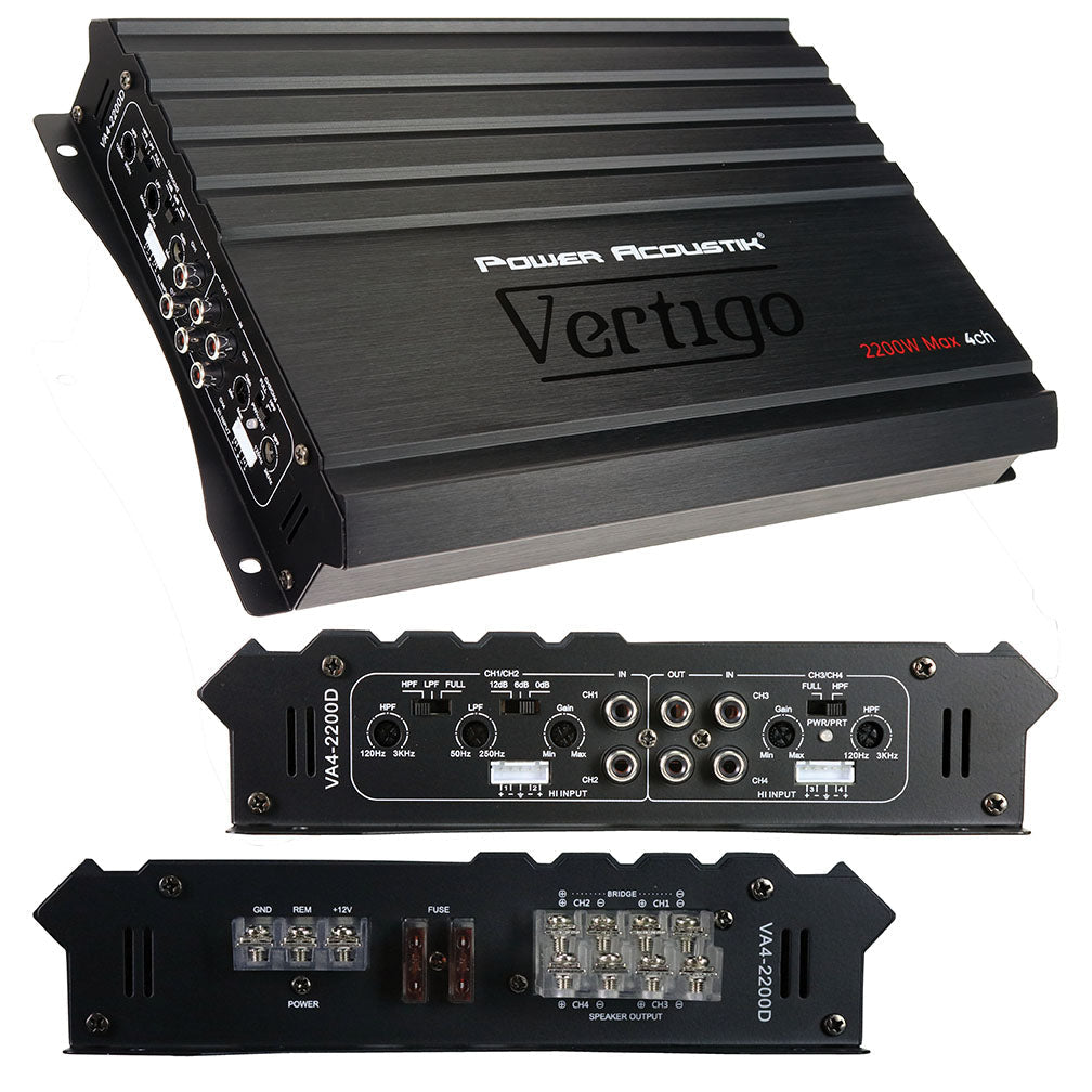 Power Acoustik Vertigo Series 4 Channel Amplifier 2200W Max - Clinch River Fishing USA