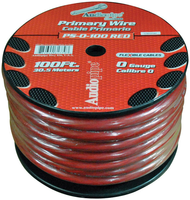 Audiopipe Power Cable 0-Gauge 100 Foot Spool - Red