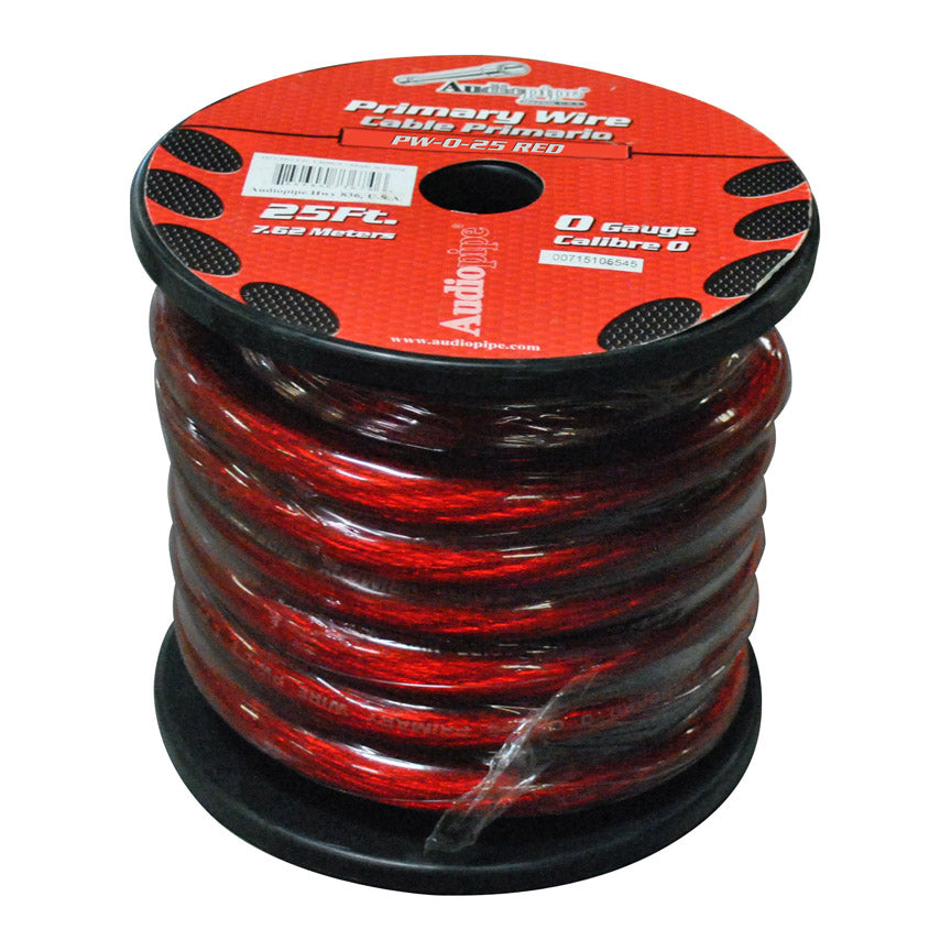 Audiopipe Power Cable 0-Gauge 25 Foot Spool - Red