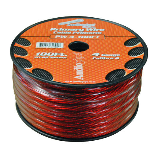 Audiopipe Power Cable 4-Gauge 100 Foot Spool - Red