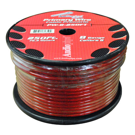 Audiopipe Power Cable 8-Gauge 250 Foot Spool - Red