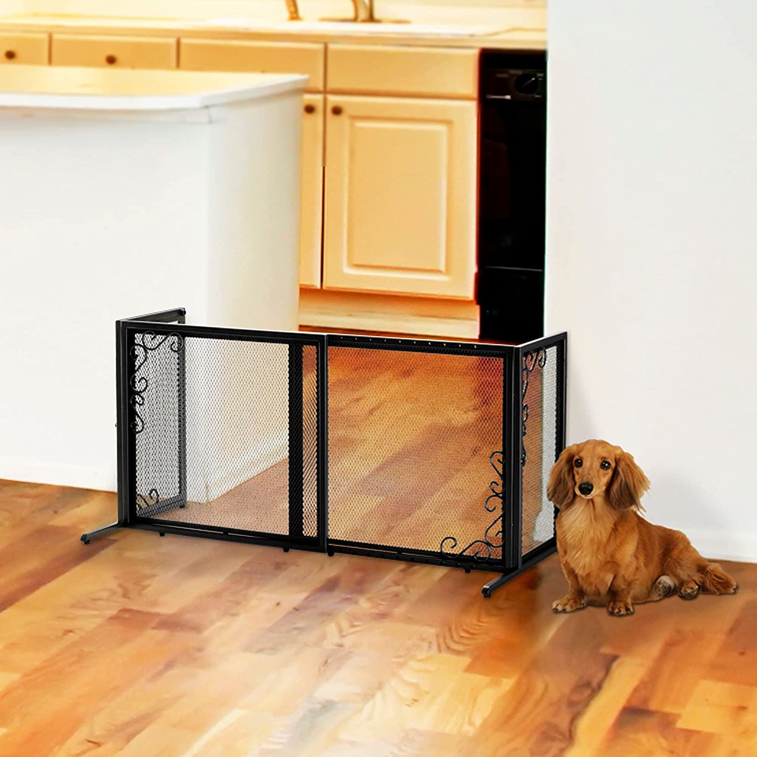 Richell Small Freestanding Metal Mesh Pet Gate in Black - Clinch River Fishing USA