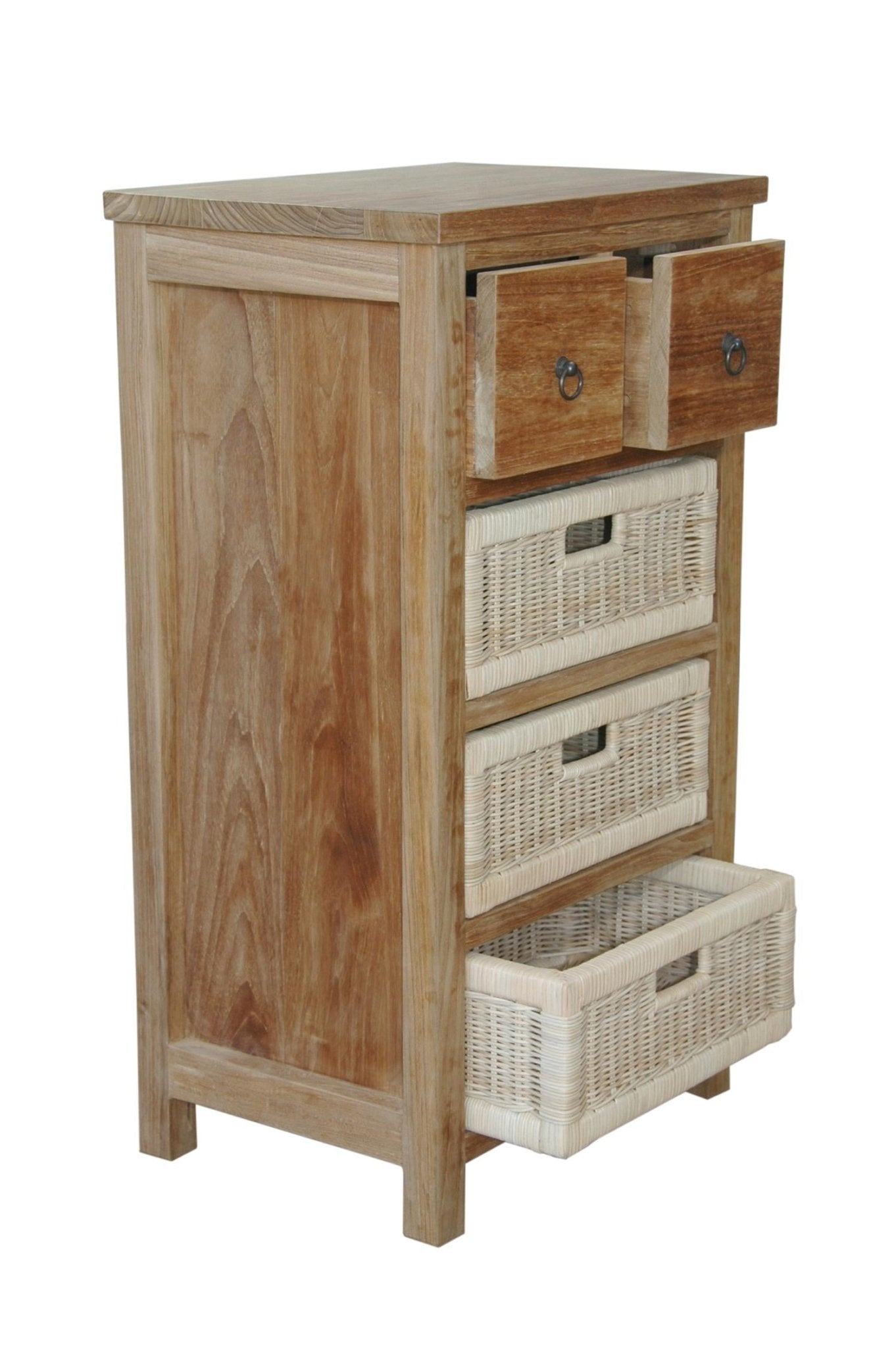 SAFARI OCCASIONAL TABLE WITH DRAWERS & RATTAN BASKET - Clinch River Fishing USA