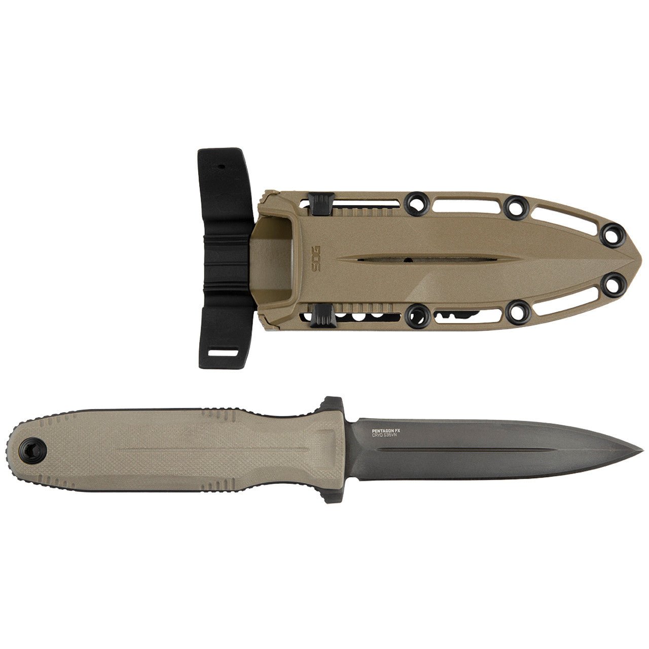 SOG PENTAGON FX 4.7" Fixed Blade Knife (FDE) - Clinch River Fishing USA
