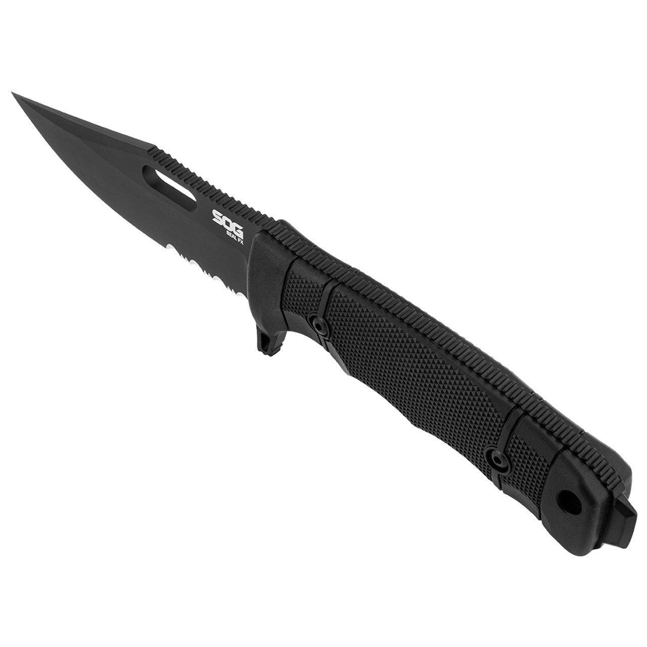 SOG SEAL FX Partially Serrated 4.3" Fixed Blade Knife (Black) - Clinch River Fishing USA