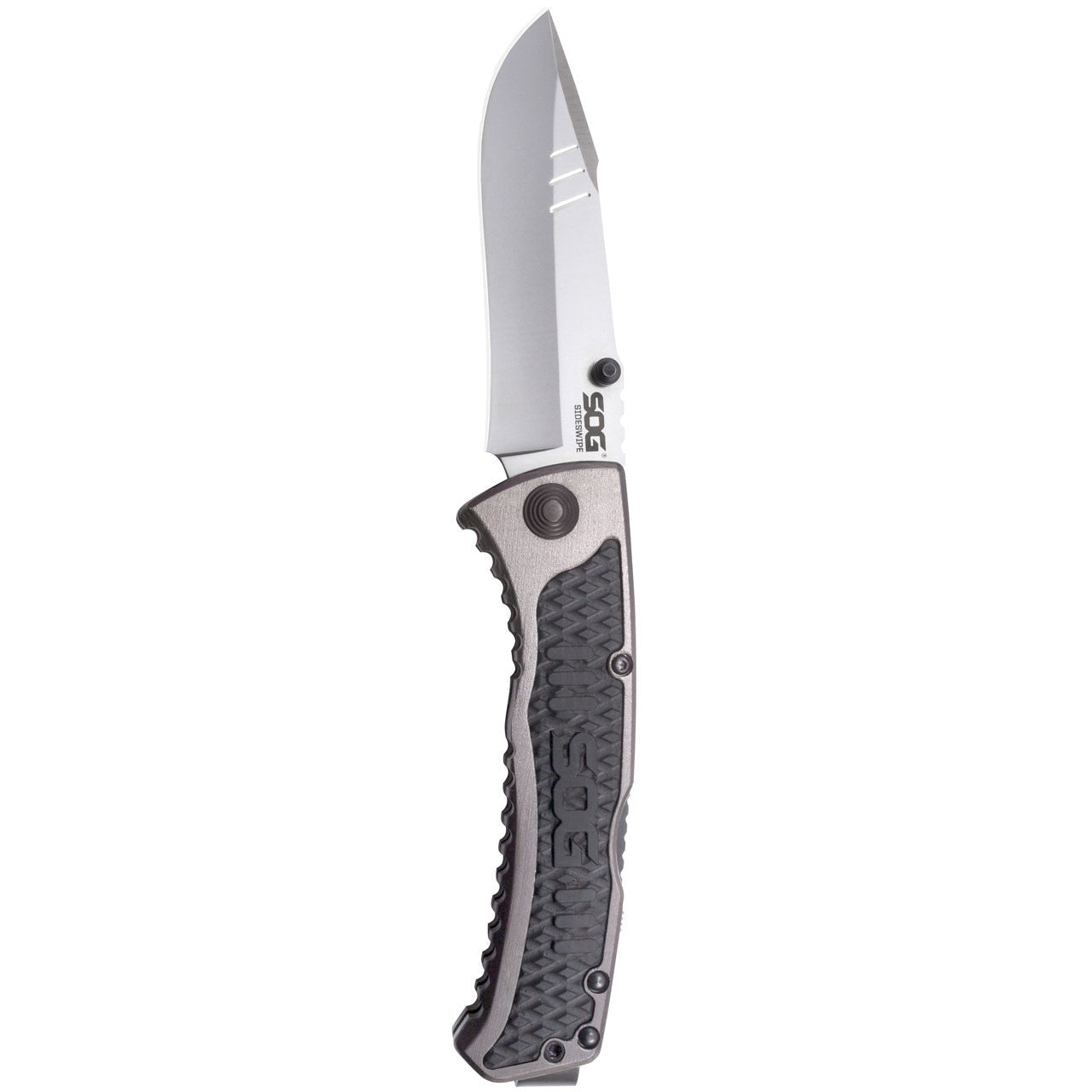 SOG Sideswipe Assisted Folding Knife 3.4" Clip Point Blade Aluminum Handles with GRN Inserts - Clinch River Fishing USA