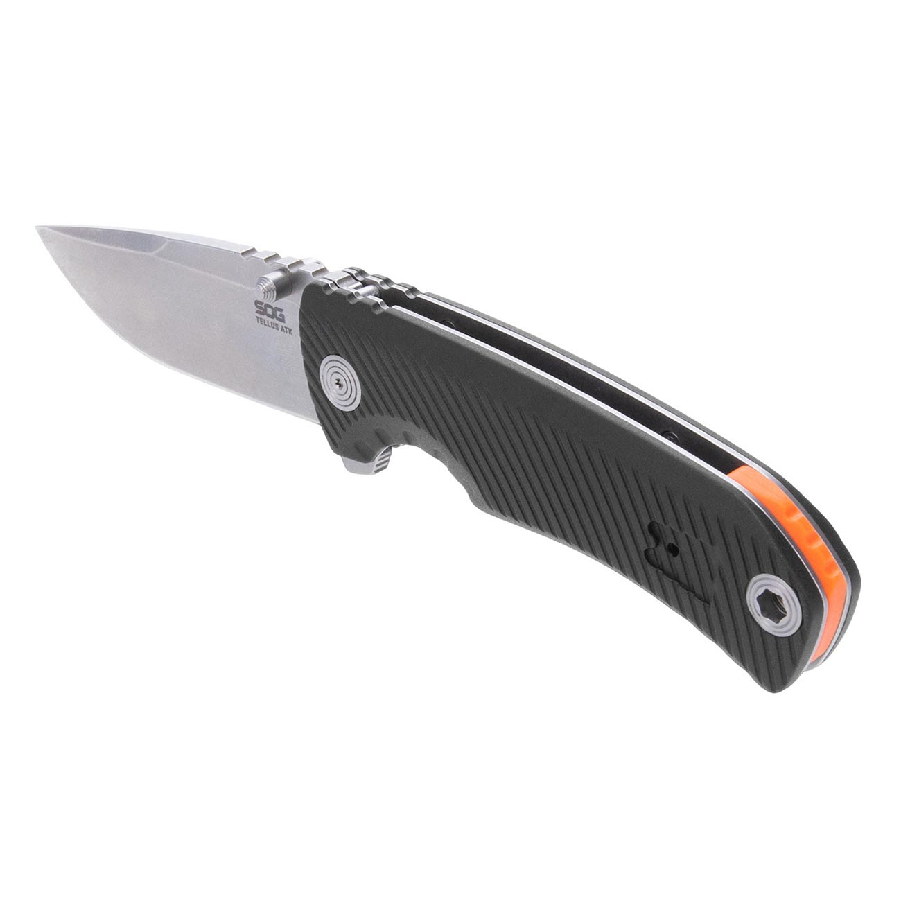 SOG Tellus ATK 3.5" Folding Pocket Knife (Black + Blaze Orange) - Clinch River Fishing USA