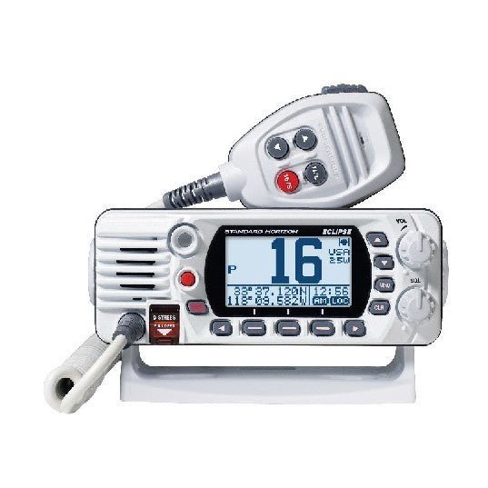 STANDARD ECLIPSE WHITE 25W Fixed Mount VHF radio with Dot Matrix LCD, Hand Mic with Keys | GX1410W - Clinch River Fishing USA