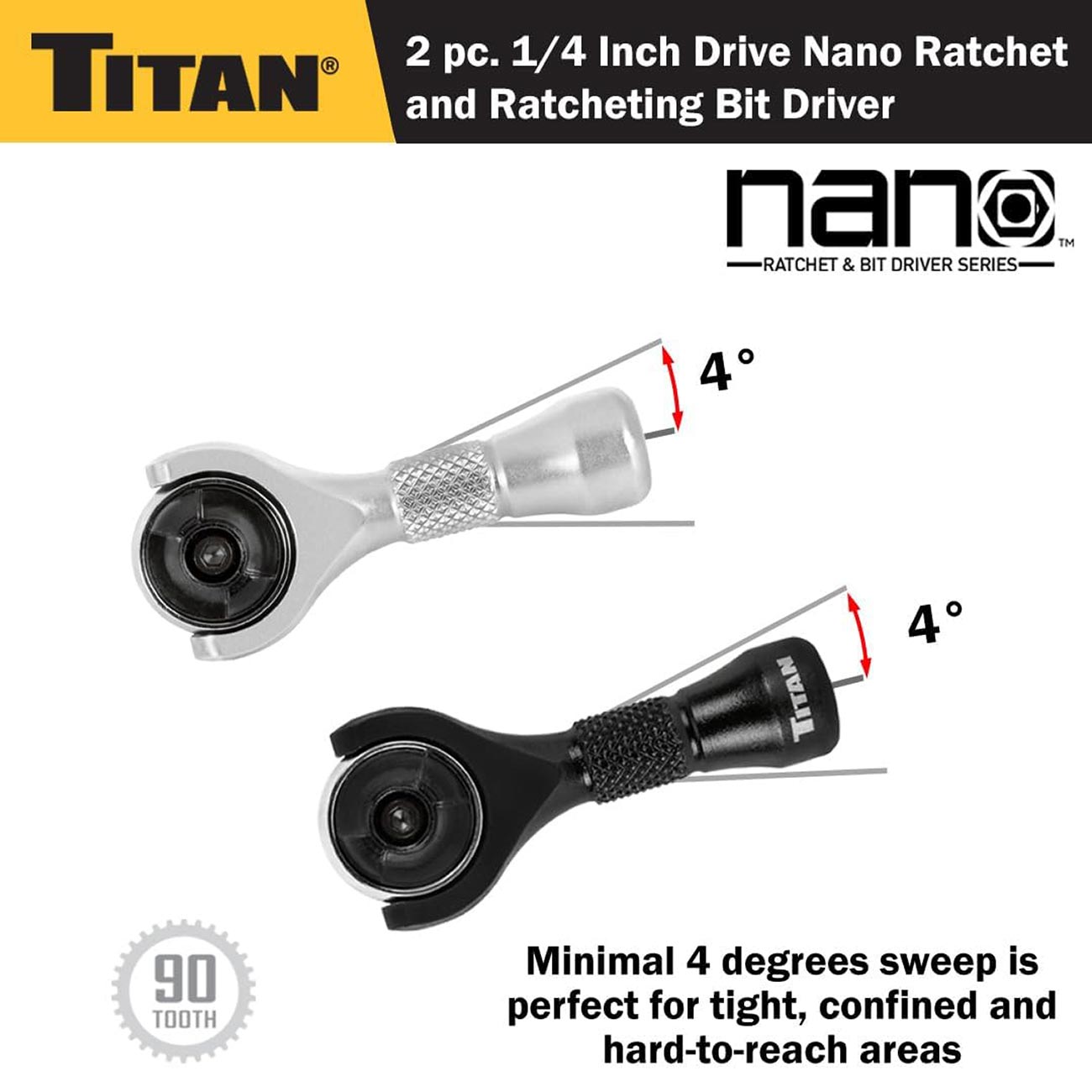 Titan 1/4" Drive 90 - Tooth Swivel and Ratcheting Bit Driver Nano Ratchets (2 - Piece) - Clinch River Fishing USA