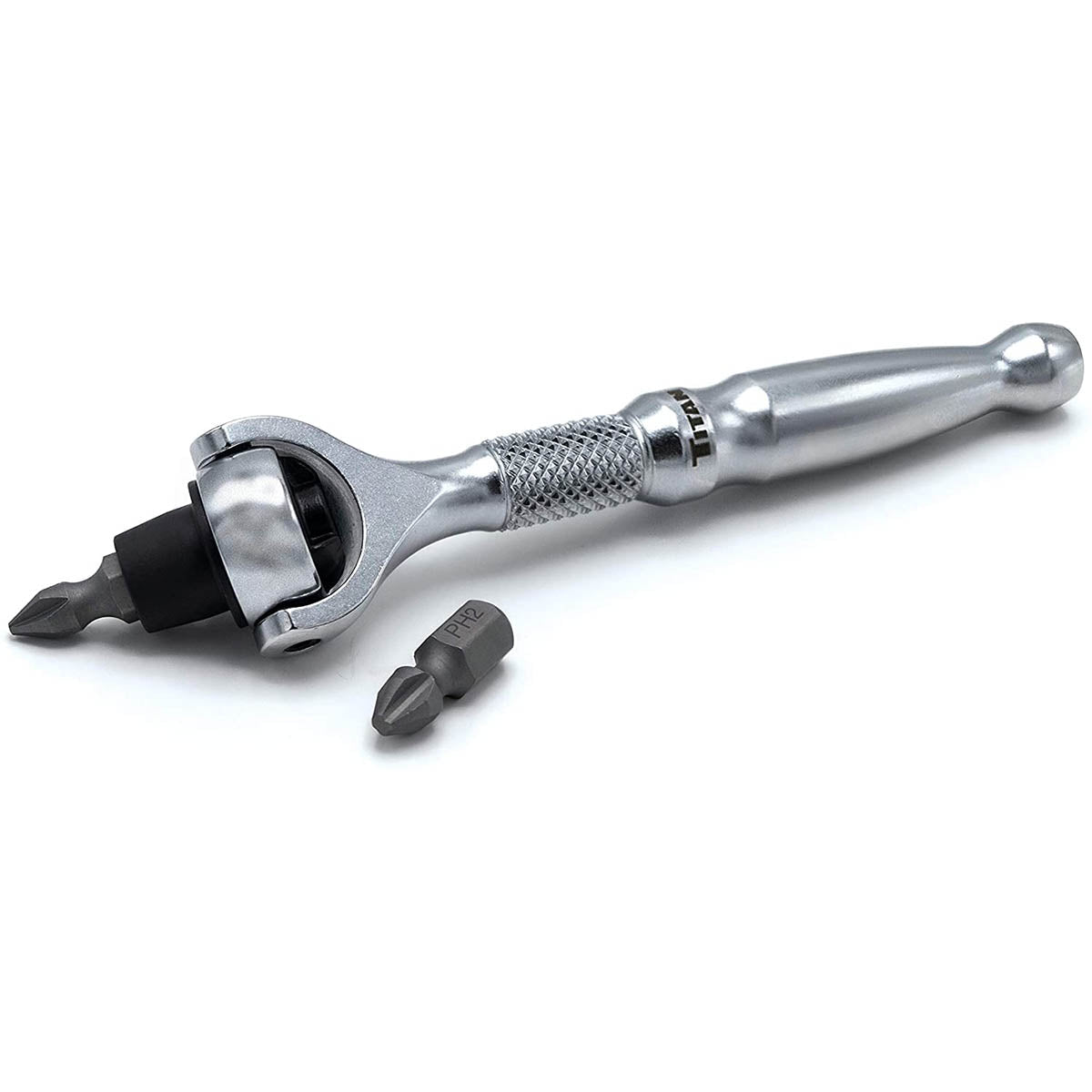 Titan 1/4" Drive Aluminum Swivel Head Micro Ratchet Bit Driver Silver - Clinch River Fishing USA