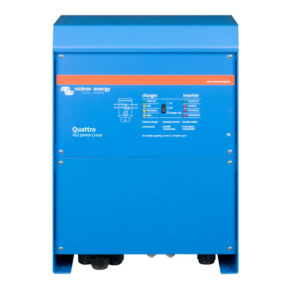 Victron Quattro Inverter/Charger 12 VDC - 5000W - Dual 100AMP 120VAC Inputs - Auto Transfer Switch - 200AMP Battery Charger - Stackable - Clinch River Fishing USA