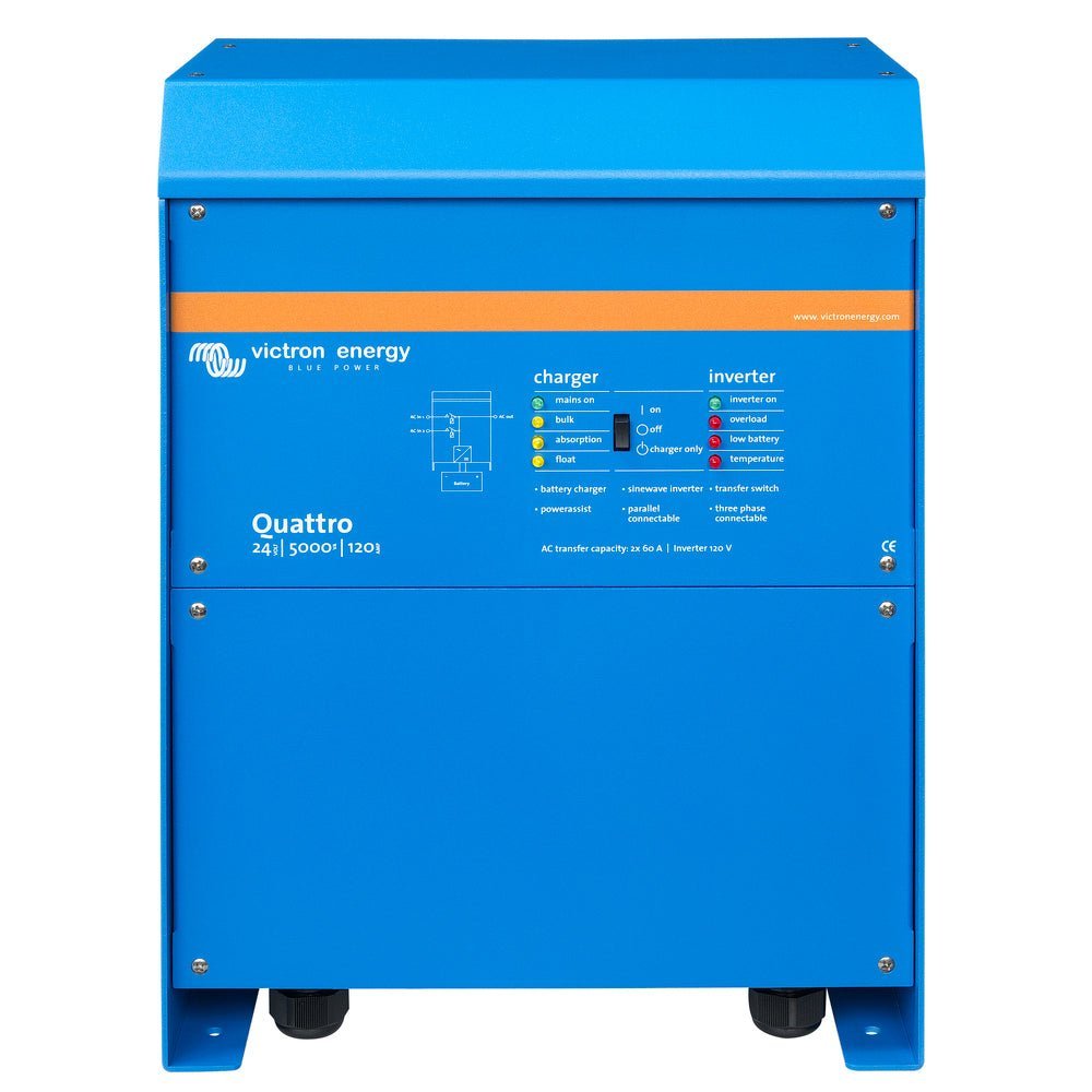 Victron Quattro Inverter/Charger 24V DC - 5000W - Dual 100AMP 120V AC Inputs - Auto Transfer Switch - 120AMP Battery Charger - Stackable - Clinch River Fishing USA