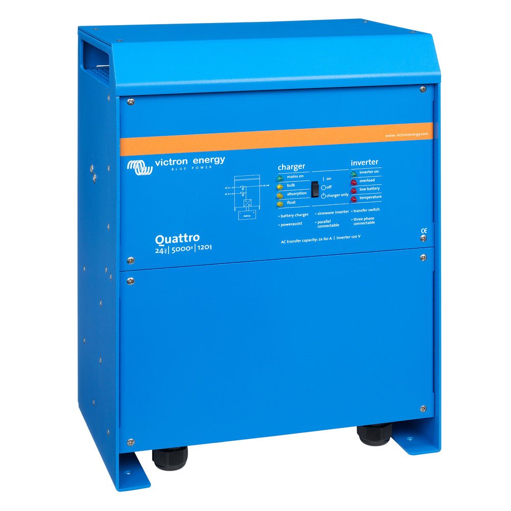 Victron Quattro Inverter/Charger 24V DC - 5000W - Dual 100AMP 120V AC Inputs - Auto Transfer Switch - 120AMP Battery Charger - Stackable - Clinch River Fishing USA
