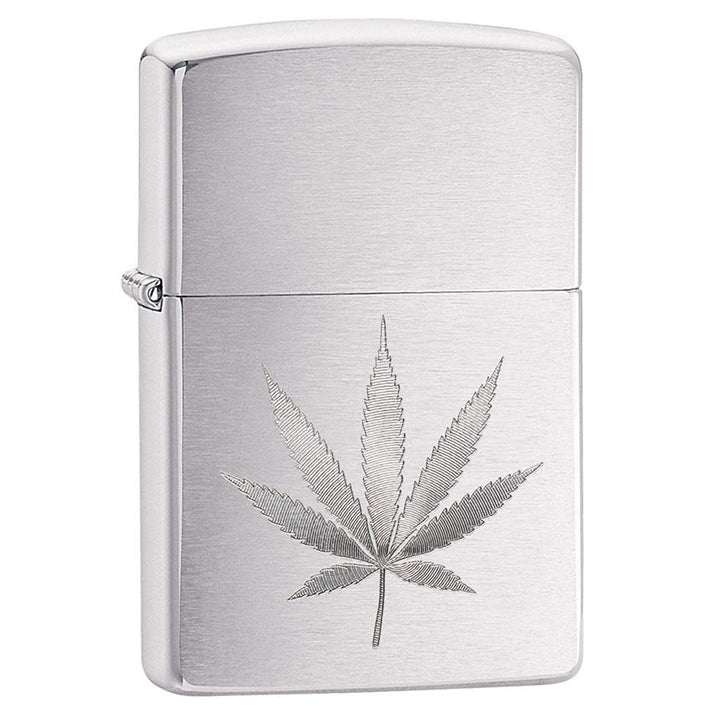 Zippo Brushed Chrome Marijuana Leaf Lighter - Clinch River Fishing USA