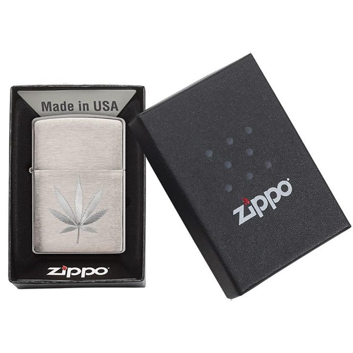 Zippo Brushed Chrome Marijuana Leaf Lighter - Clinch River Fishing USA