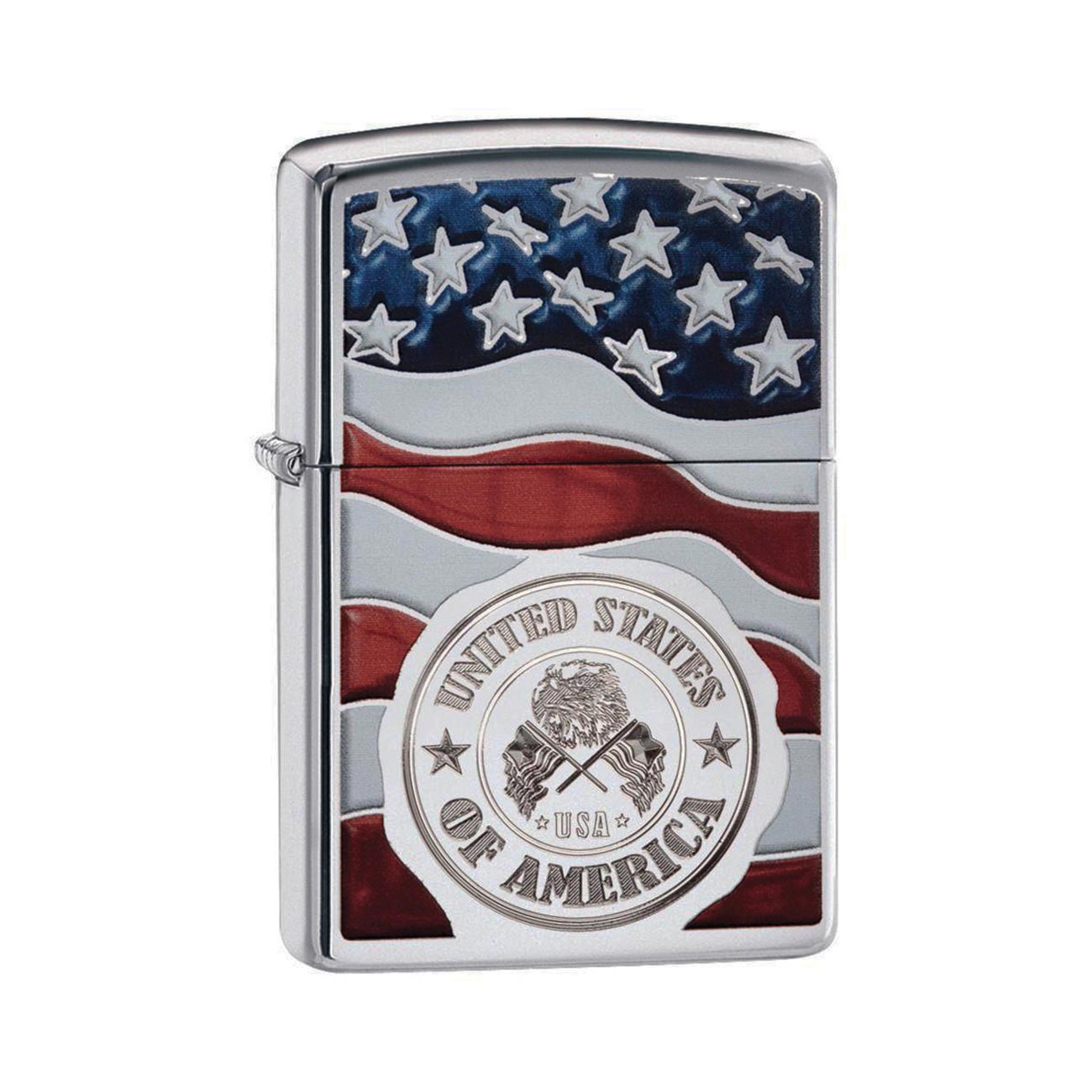 Zippo Windproof Lighter American Stamp On Flag High Polish Chrome Finish - Clinch River Fishing USA