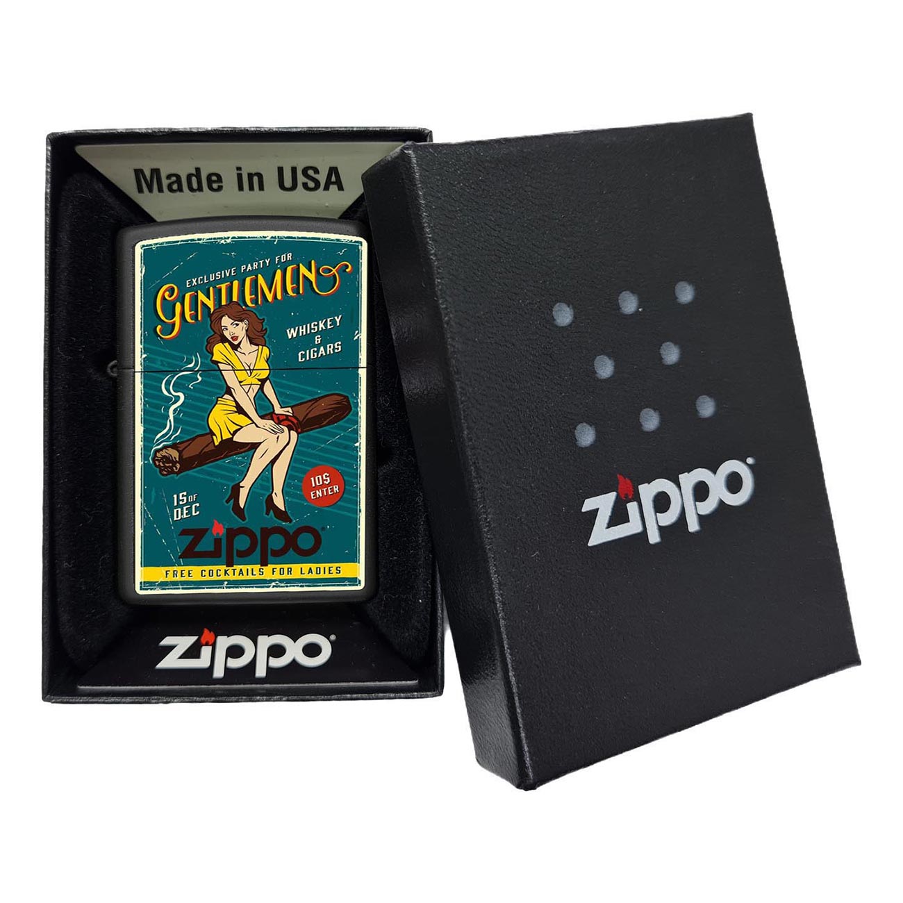 Zippo Windproof Lighter Cigar Pin - up Girl Black Matte - Clinch River Fishing USA