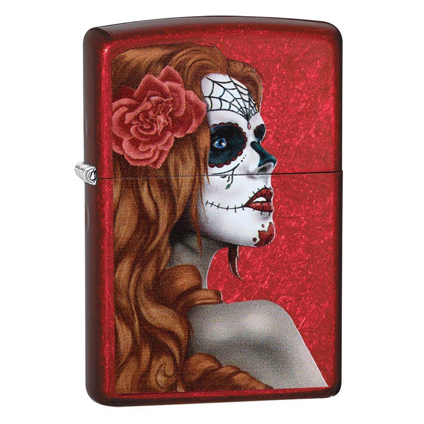Zippo Windproof Lighter Day Of Dead Girl Candy Apple Red Translucent Finish - Clinch River Fishing USA