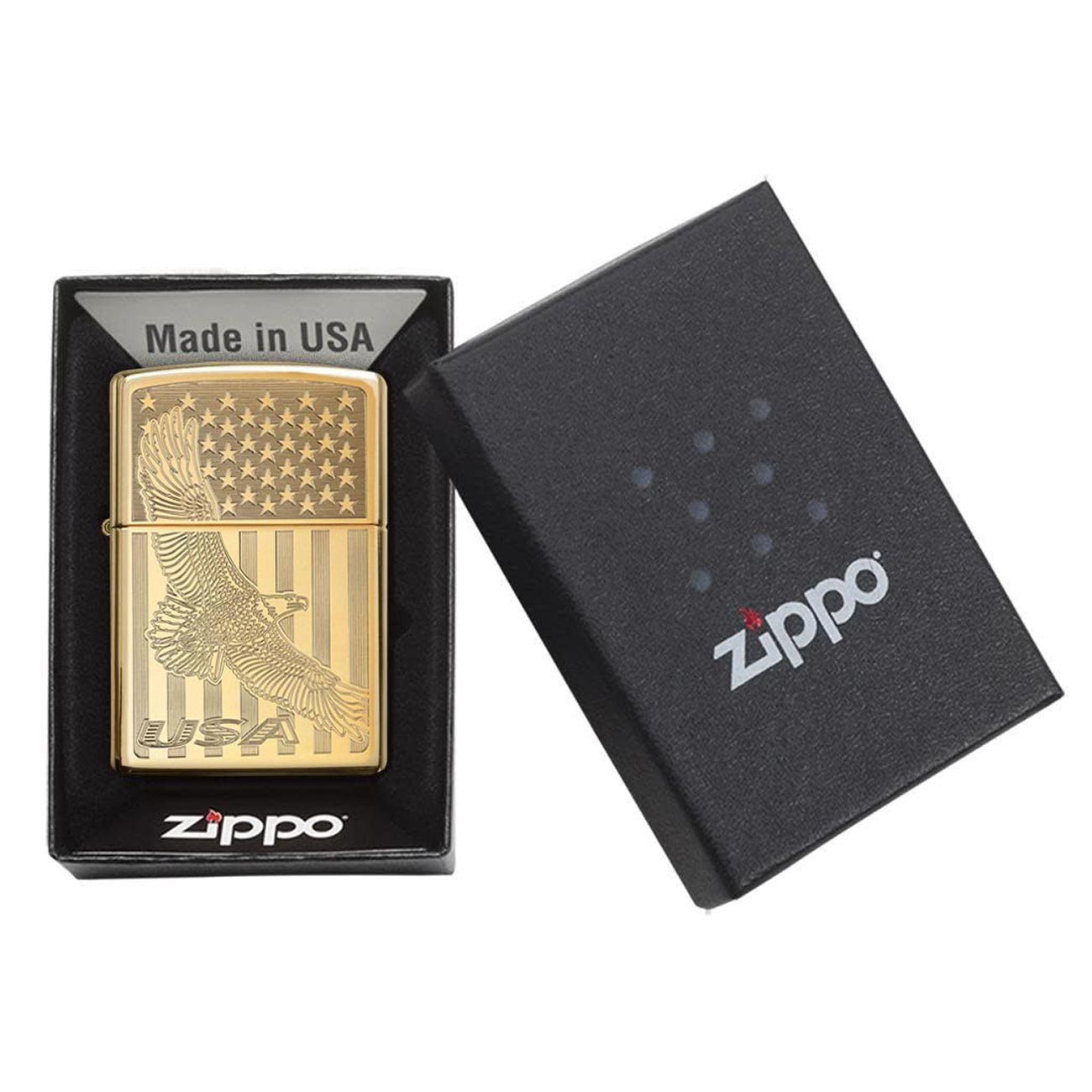 Zippo Windproof Lighter Flying Eagle Engraved High Polish Brass - Clinch River Fishing USA