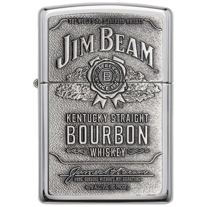 Zippo Windproof Lighter Jim Beam Pewter Emblem High Polish Chrome - Clinch River Fishing USA