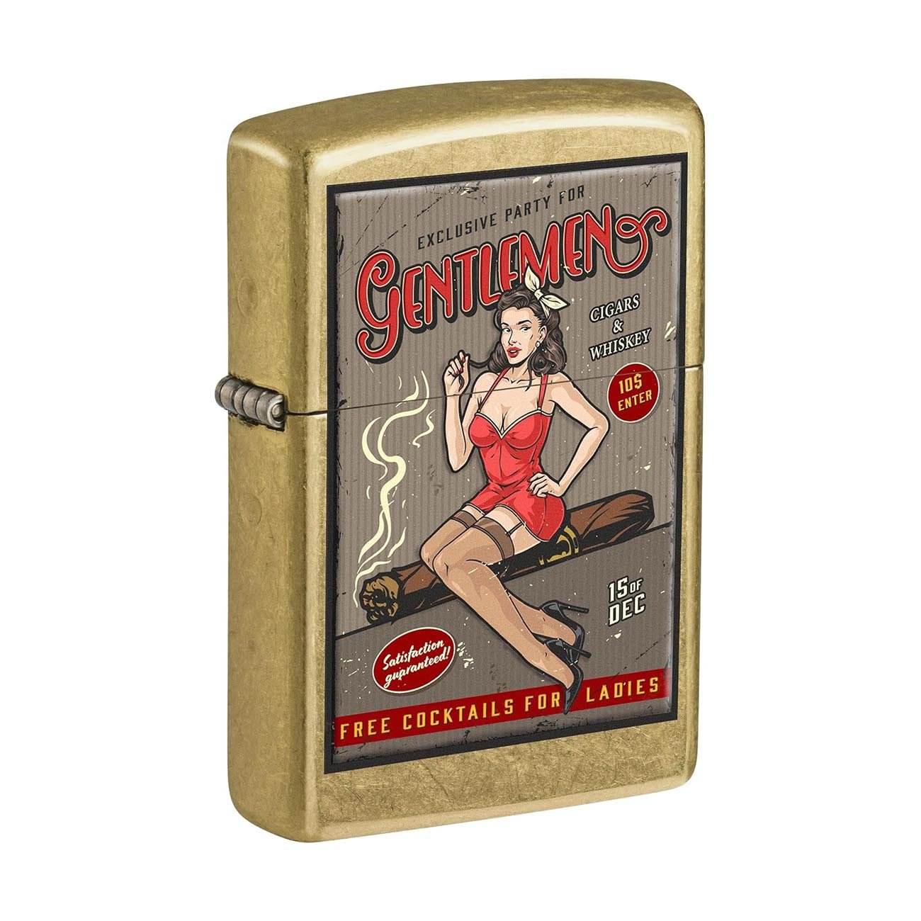 Zippo Windproof Lighter Pin - up Girl "Whiskey and Cigars Party" Street Brass - Clinch River Fishing USA