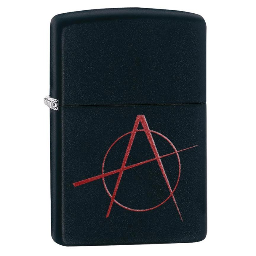 Zippo Windproof Lighter Red Anarchy Symbol Black Matte - Clinch River Fishing USA