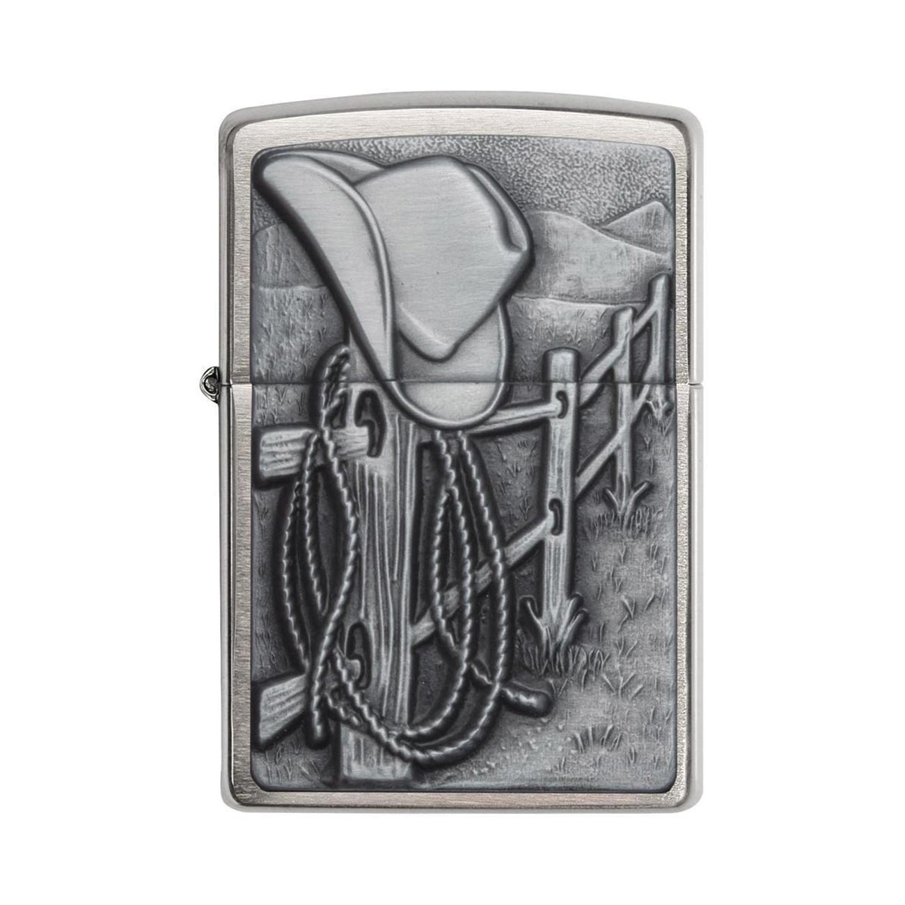 Zippo Windproof Lighter Resting Cowboy Brushed Chrome - Clinch River Fishing USA