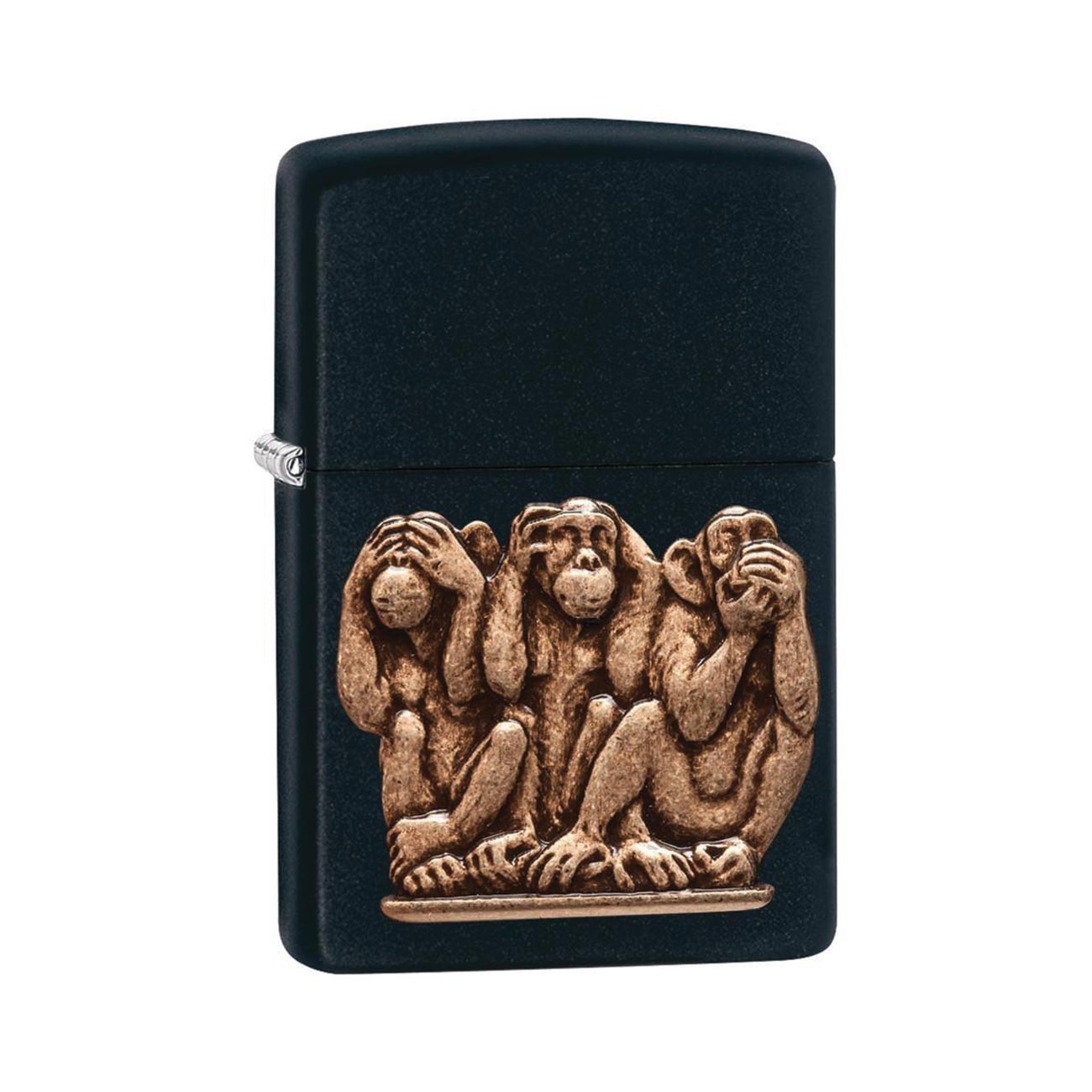 Zippo Windproof Lighter Three Monkeys Black Matte Finish - Clinch River Fishing USA