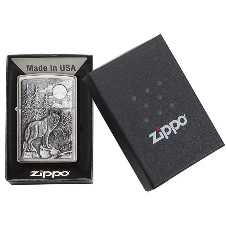 Zippo Windproof Lighter Timberwolves Emblem Brushed Chrome - Clinch River Fishing USA
