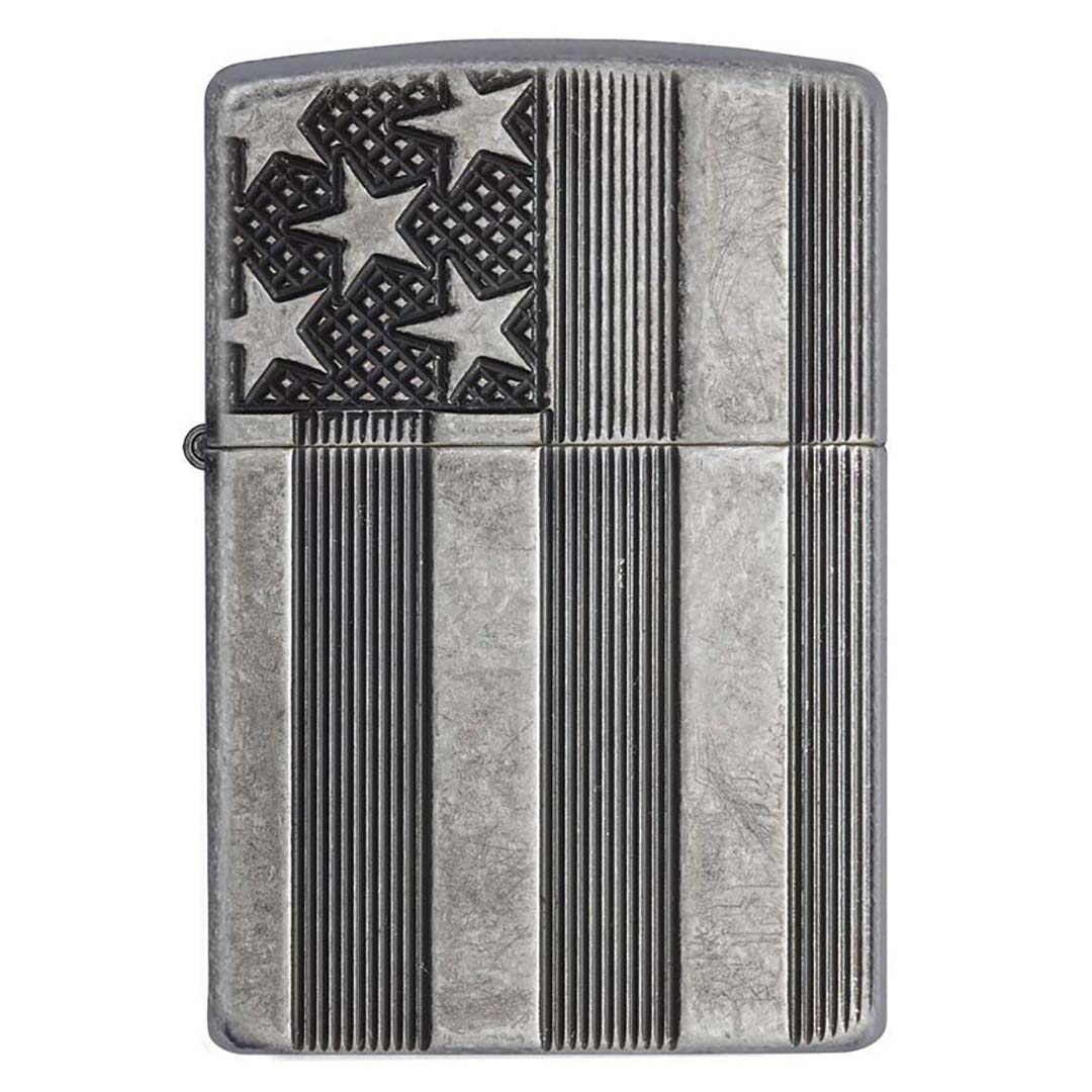 Zippo Windproof Lighter U.s. Flag Armor Case Antique Slilver Plate Finish - Clinch River Fishing USA