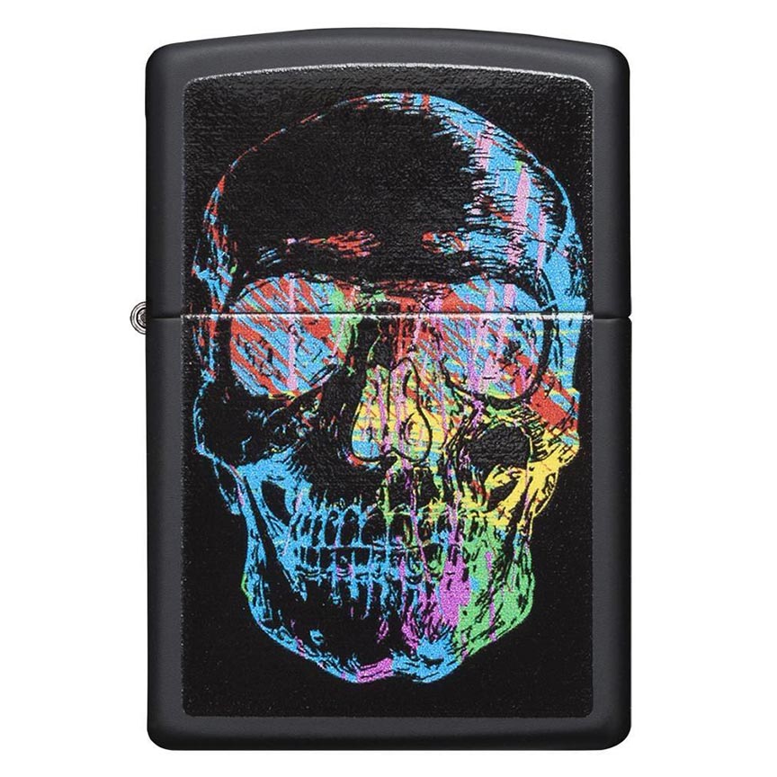 Zippo Windproof Lighter Zippo Colorfiul Skull Black Matte Classic Case - Clinch River Fishing USA