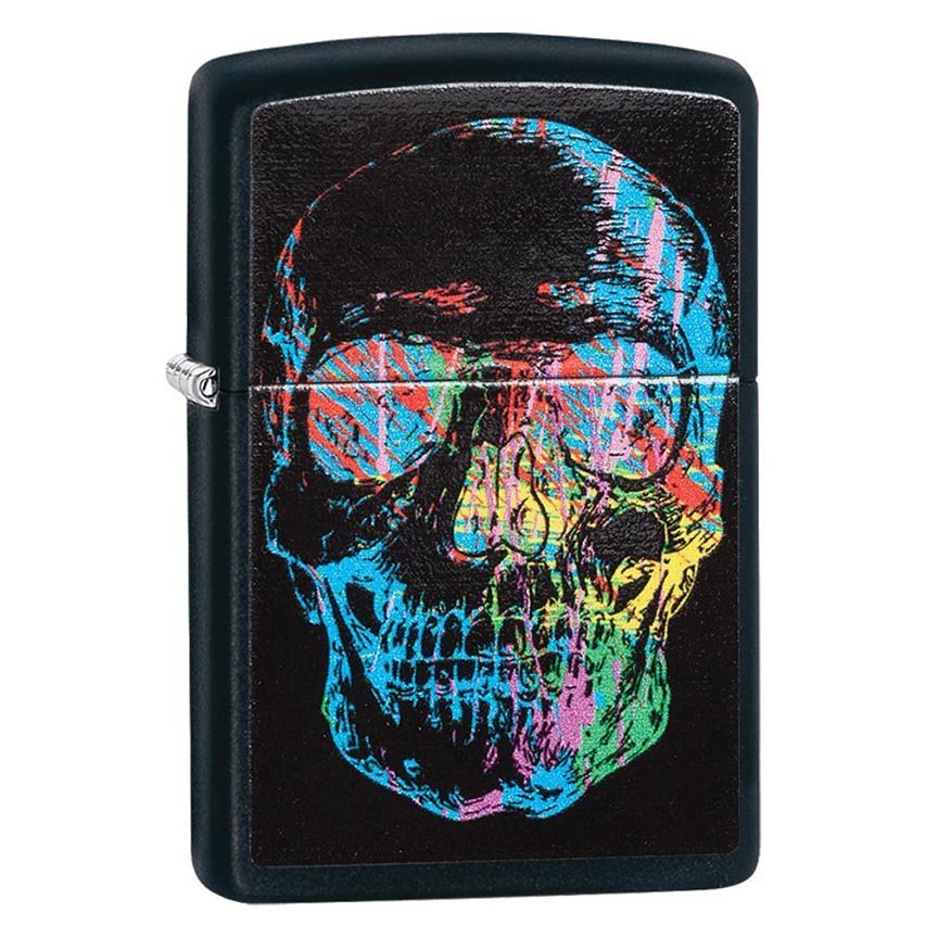 Zippo Windproof Lighter Zippo Colorfiul Skull Black Matte Classic Case - Clinch River Fishing USA