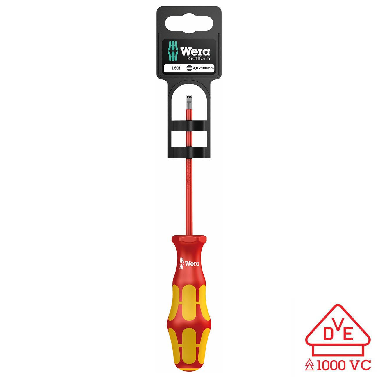 Wera VDE Insulated Screwdriver: Slotted 0.8 x 4 x 100 mm with Lasertip (On Hang-Tag)