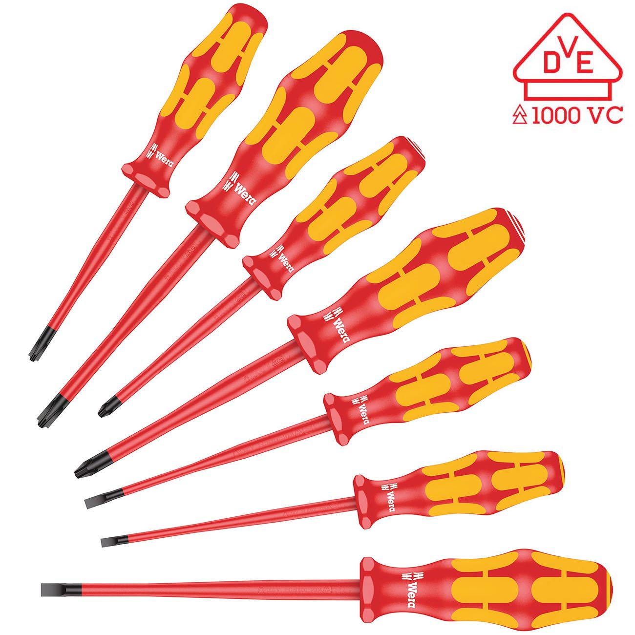 Wera VDE Insulated Screwdriver Set with Reduced Blade Diameters and Smaller Handle Diameters (7pc)