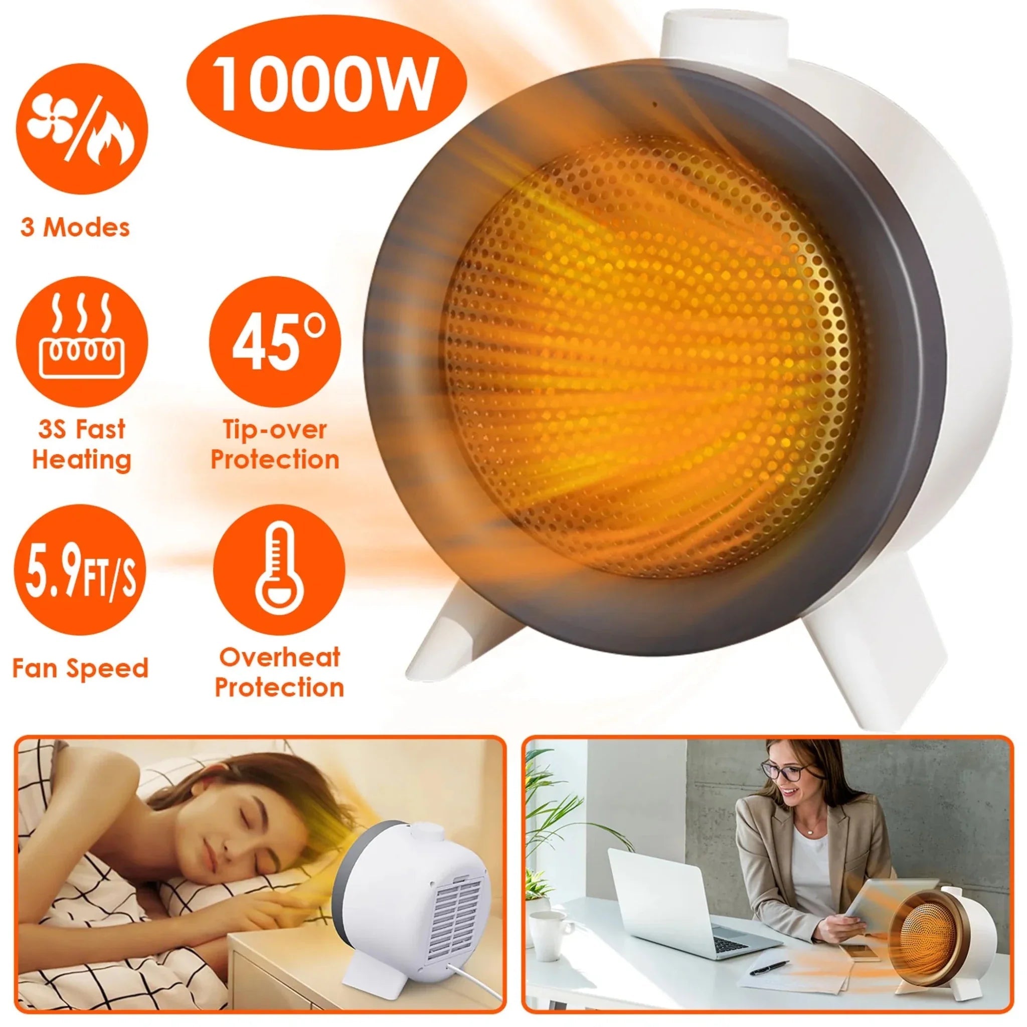 1000W Electric Space Heater Ceramic Heater Fan Heating Fan - Clinch River Fishing USA