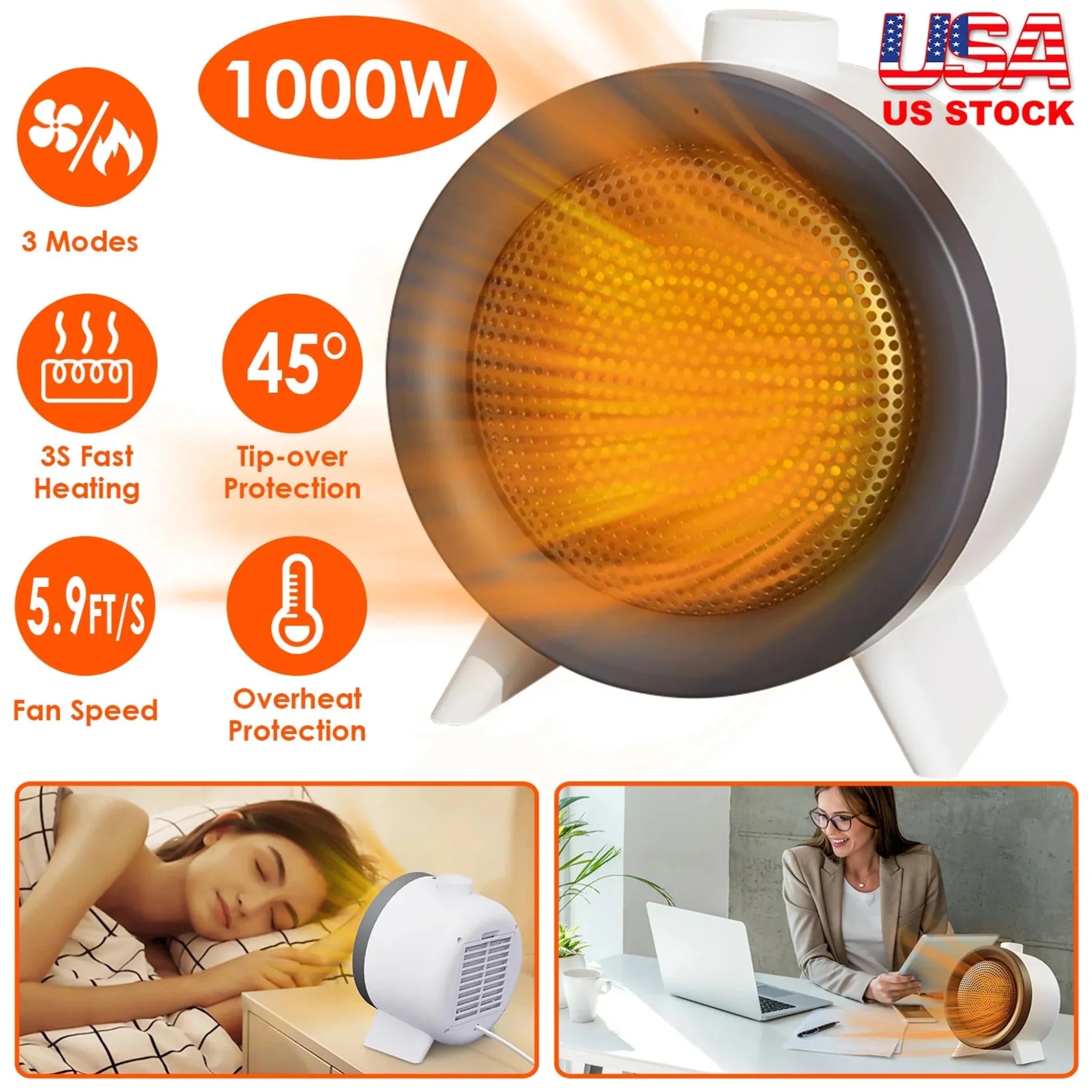 1000W Electric Space Heater Ceramic Heater Fan Heating Fan - Clinch River Fishing USA