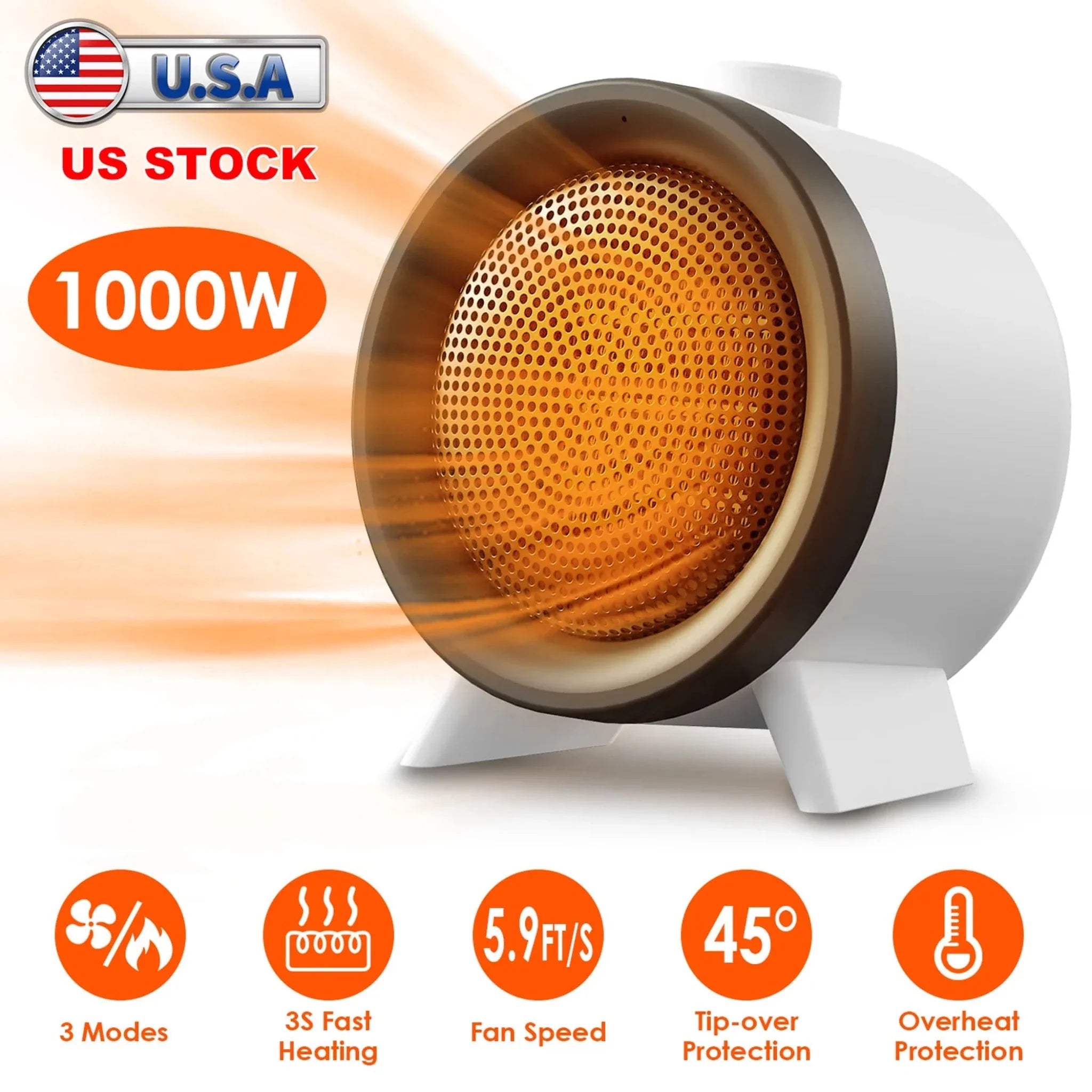 1000W Electric Space Heater Ceramic Heater Fan Heating Fan - Clinch River Fishing USA