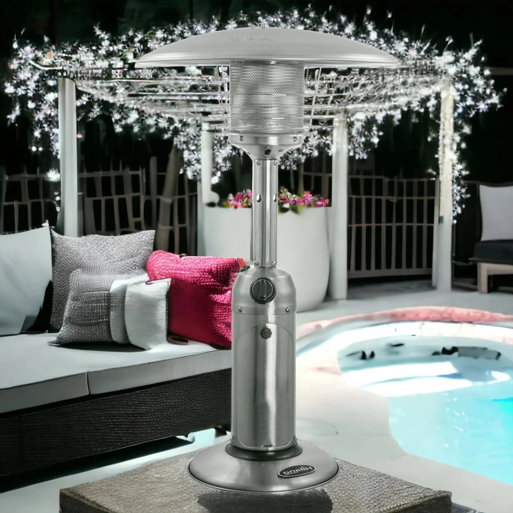 11000 BTU Silver Steel Propane Cylindrical Pole Tabletop Patio Heater - Clinch River Fishing USA