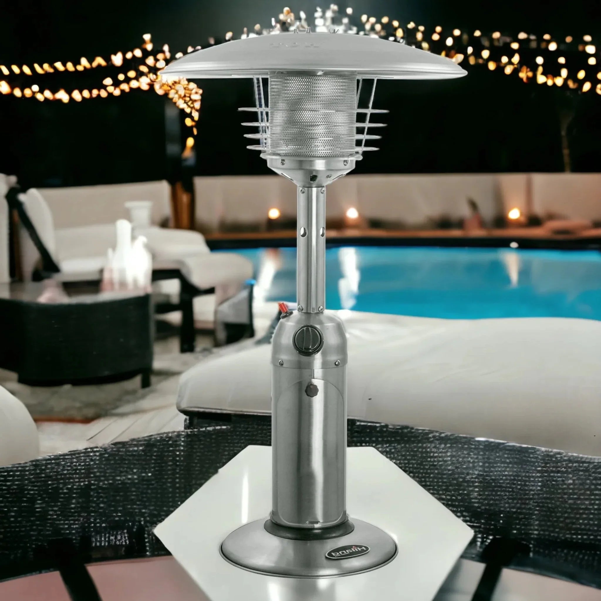 11000 BTU Silver Steel Propane Cylindrical Pole Tabletop Patio Heater - Clinch River Fishing USA