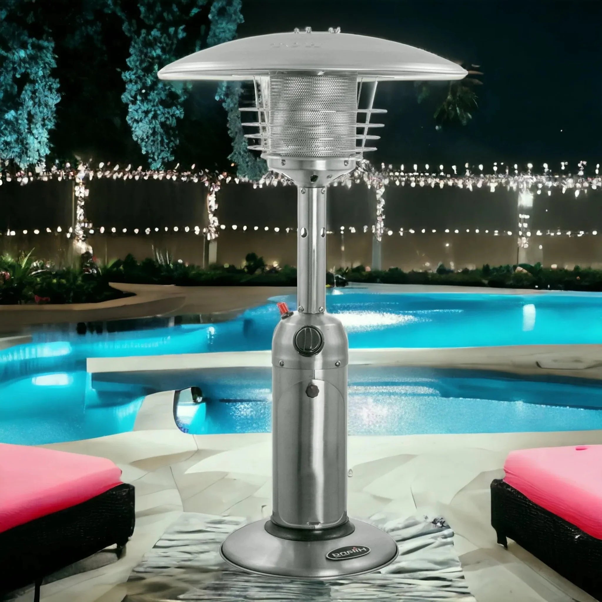 11000 BTU Silver Steel Propane Cylindrical Pole Tabletop Patio Heater - Clinch River Fishing USA