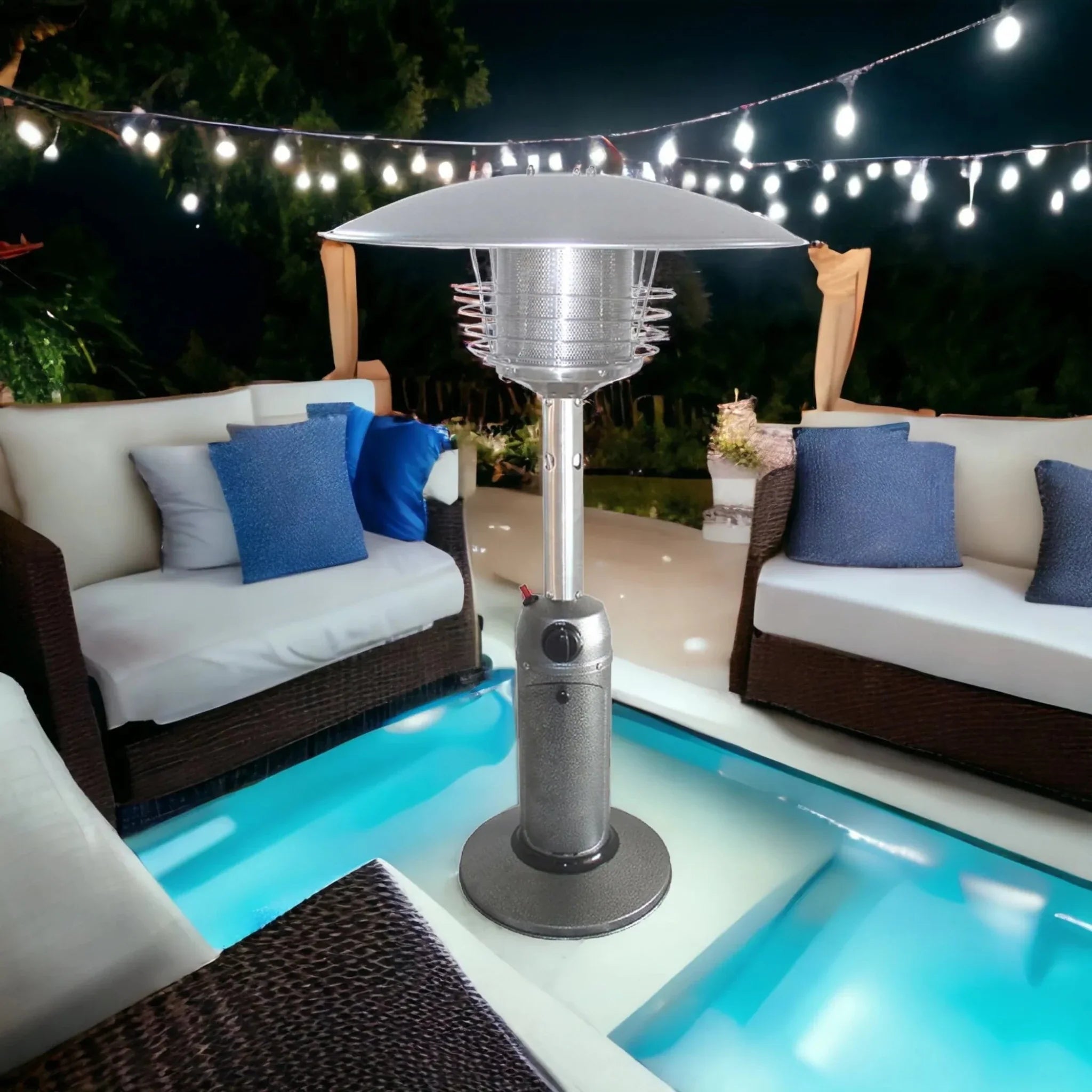 11000 BTU Silver Steel Propane Cylindrical Pole Tabletop Patio Heater - Clinch River Fishing USA