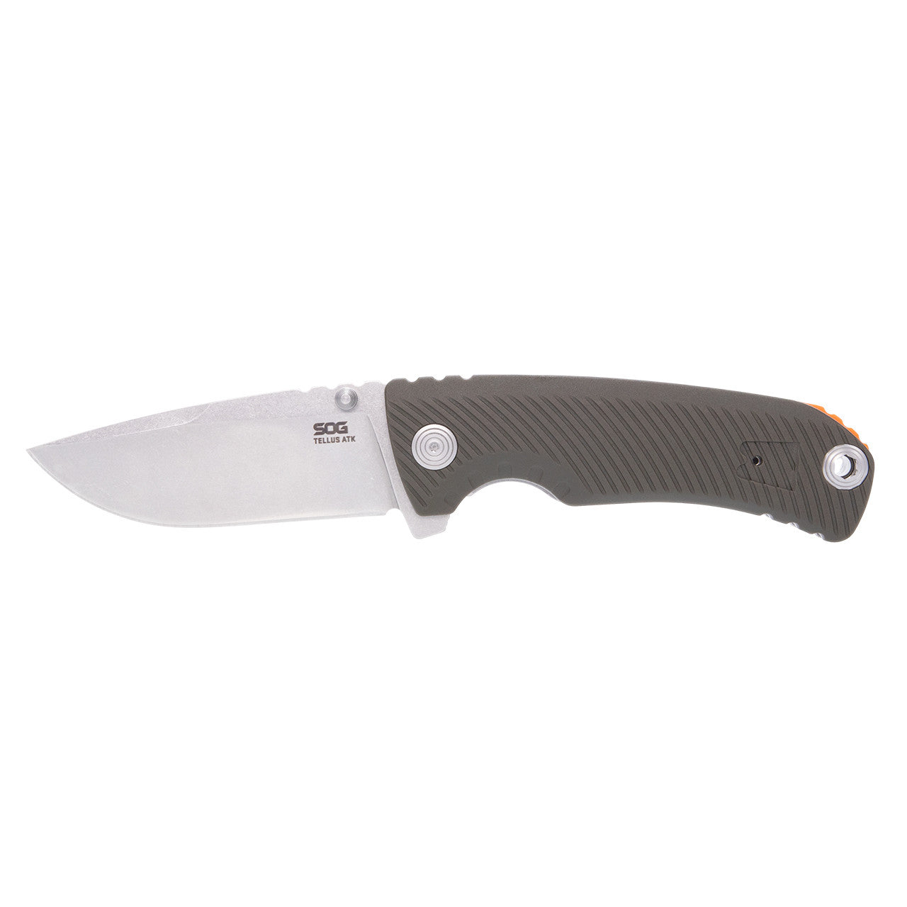 SOG Tellus ATK Flipper Knife 3.23" CRYO 440C Stonewashed Clip Point Blade OD Green GRN