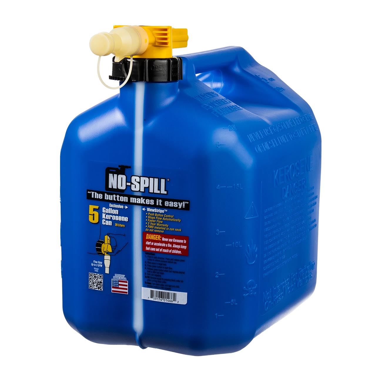 No-Spill 5-Gallon Kerosene Can Blue with ViewStripe Stripe