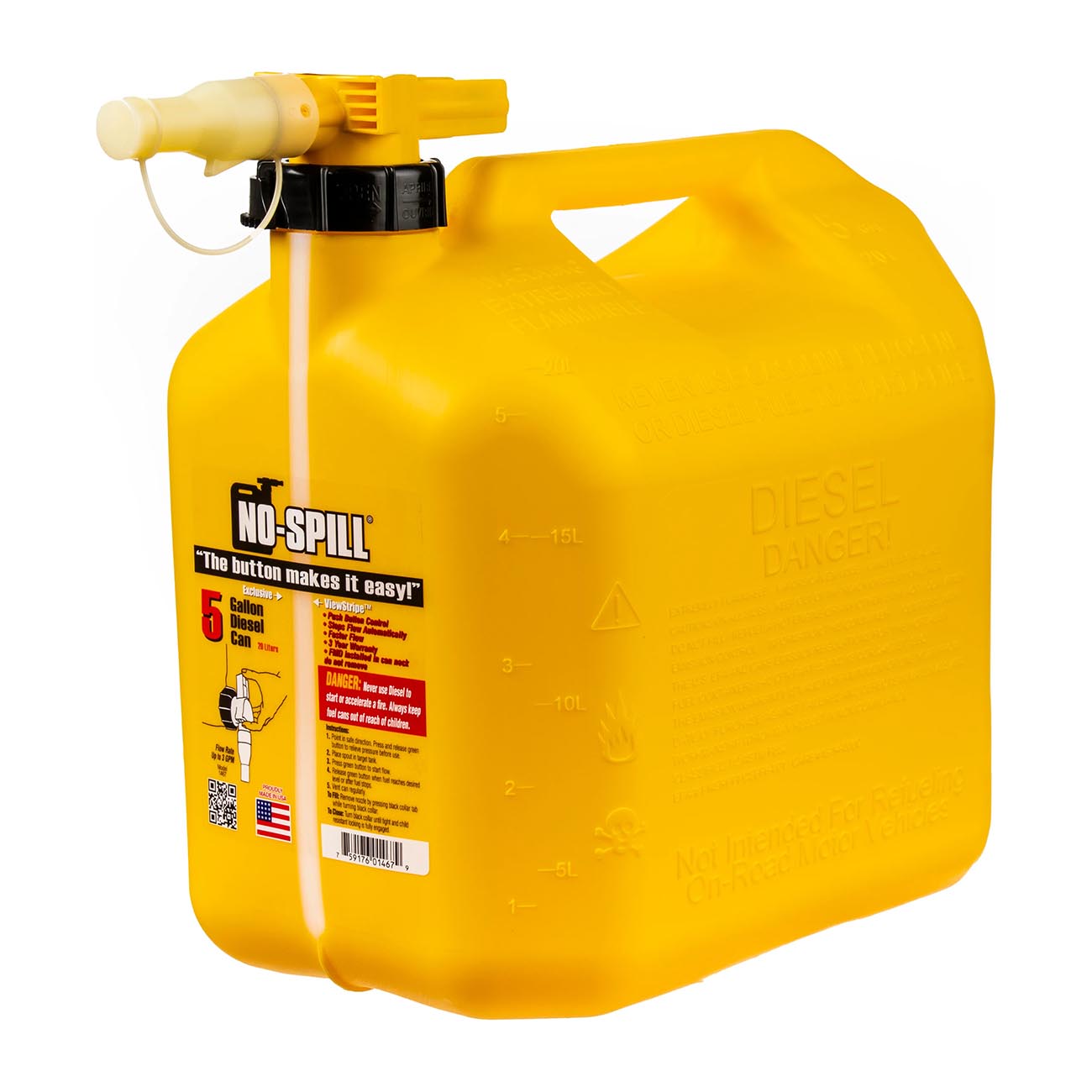 No-Spill 5-Gallon Diesel Can Yellow with ViewStripe Stripe
