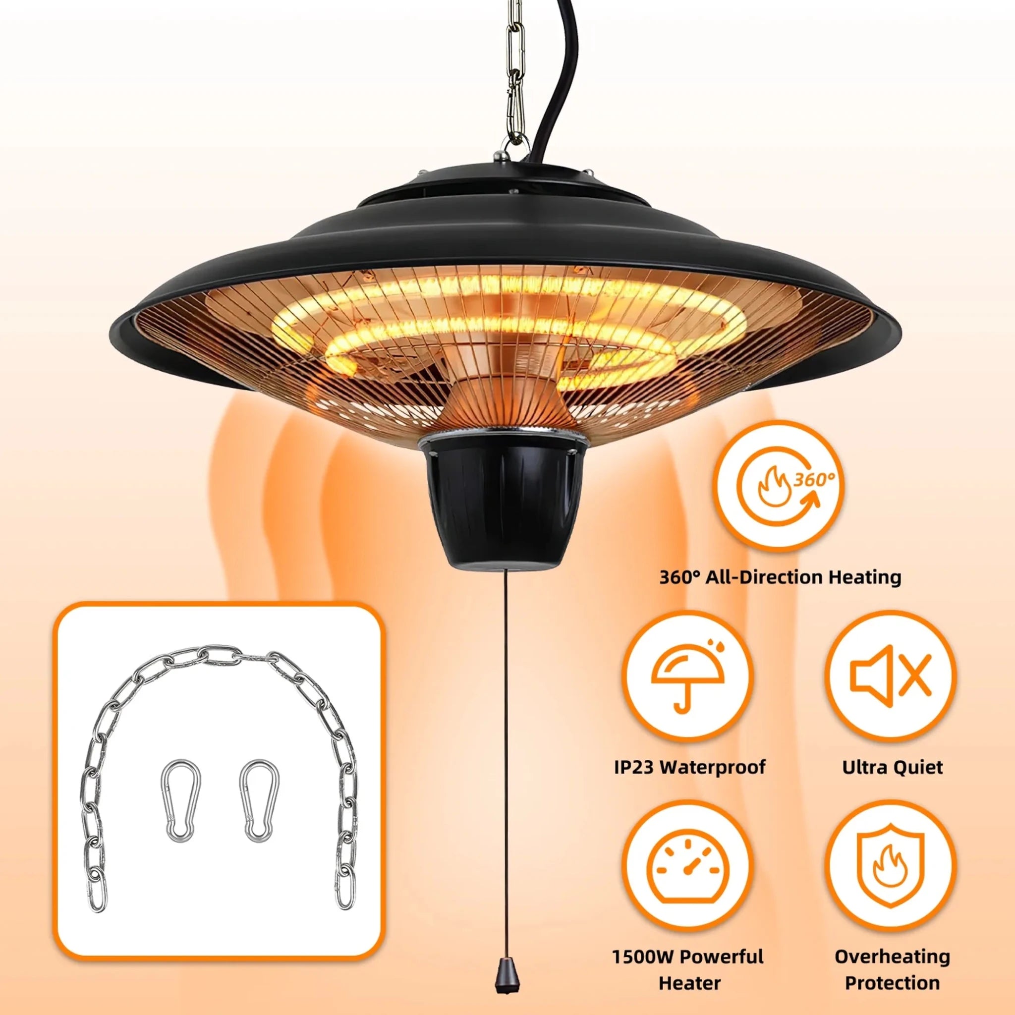 1500W Outdoor Hanging Patio Heater Ultra - Quiet Electric Heating Lamp - Clinch River Fishing USA