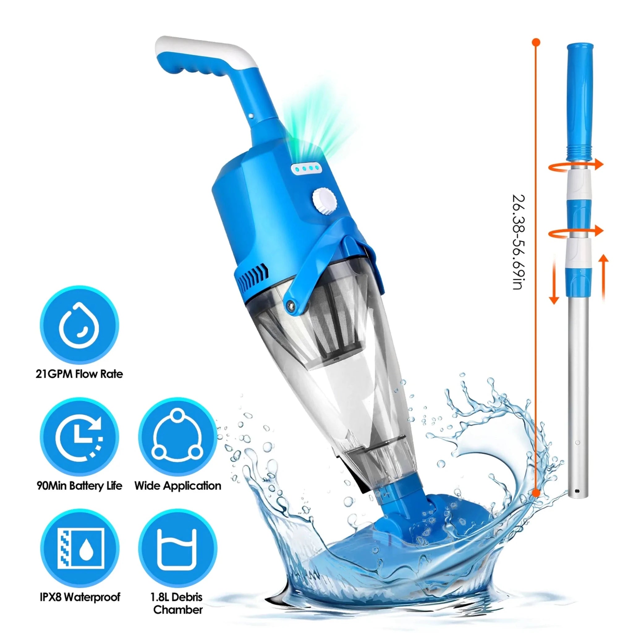 21GPM Cordless Pool Vacuum With Telescopic - Clinch River Fishing USA