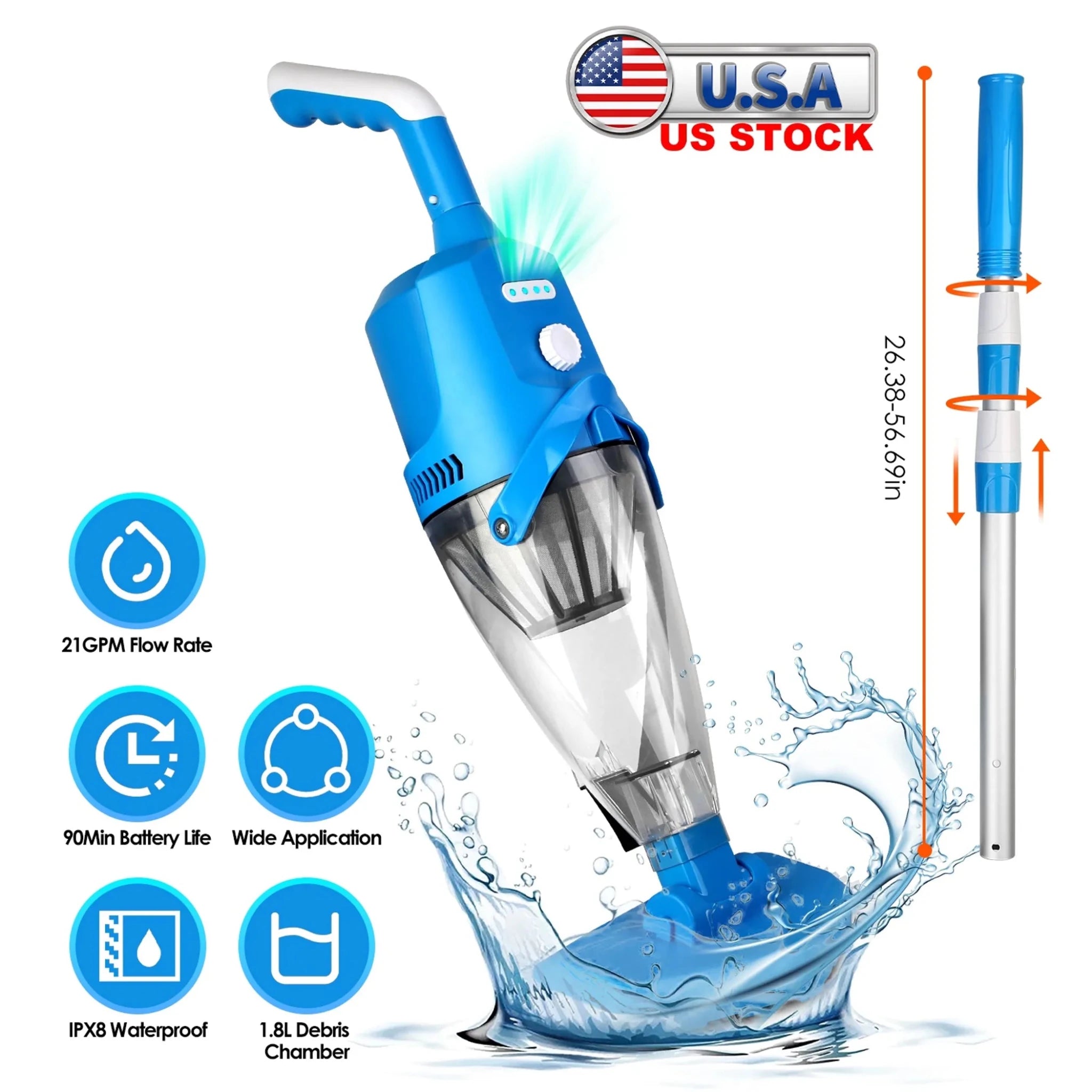 21GPM Cordless Pool Vacuum With Telescopic - Clinch River Fishing USA